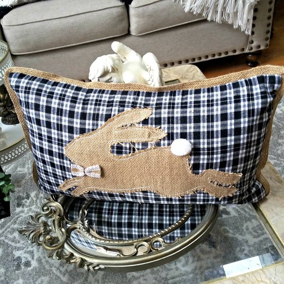 Boutique Other - NEW! RUSTIC Farmhouse 24" BURLAP Rabbit PILLOW OH MY